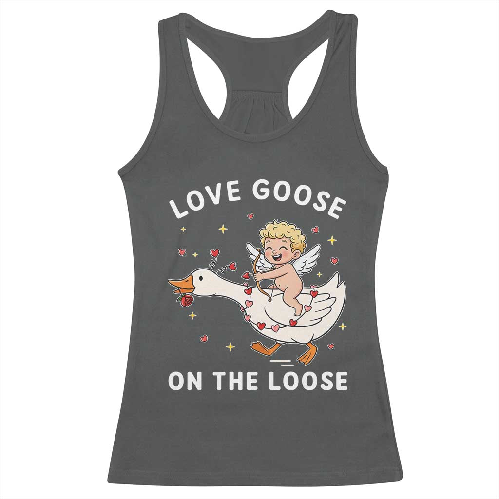 Funny Valentine Goose Racerback Tank Top Love Goose On The Loose TS14 Dark Heather Print Your Wear