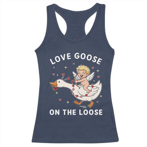 Funny Valentine Goose Racerback Tank Top Love Goose On The Loose TS14 Navy Print Your Wear