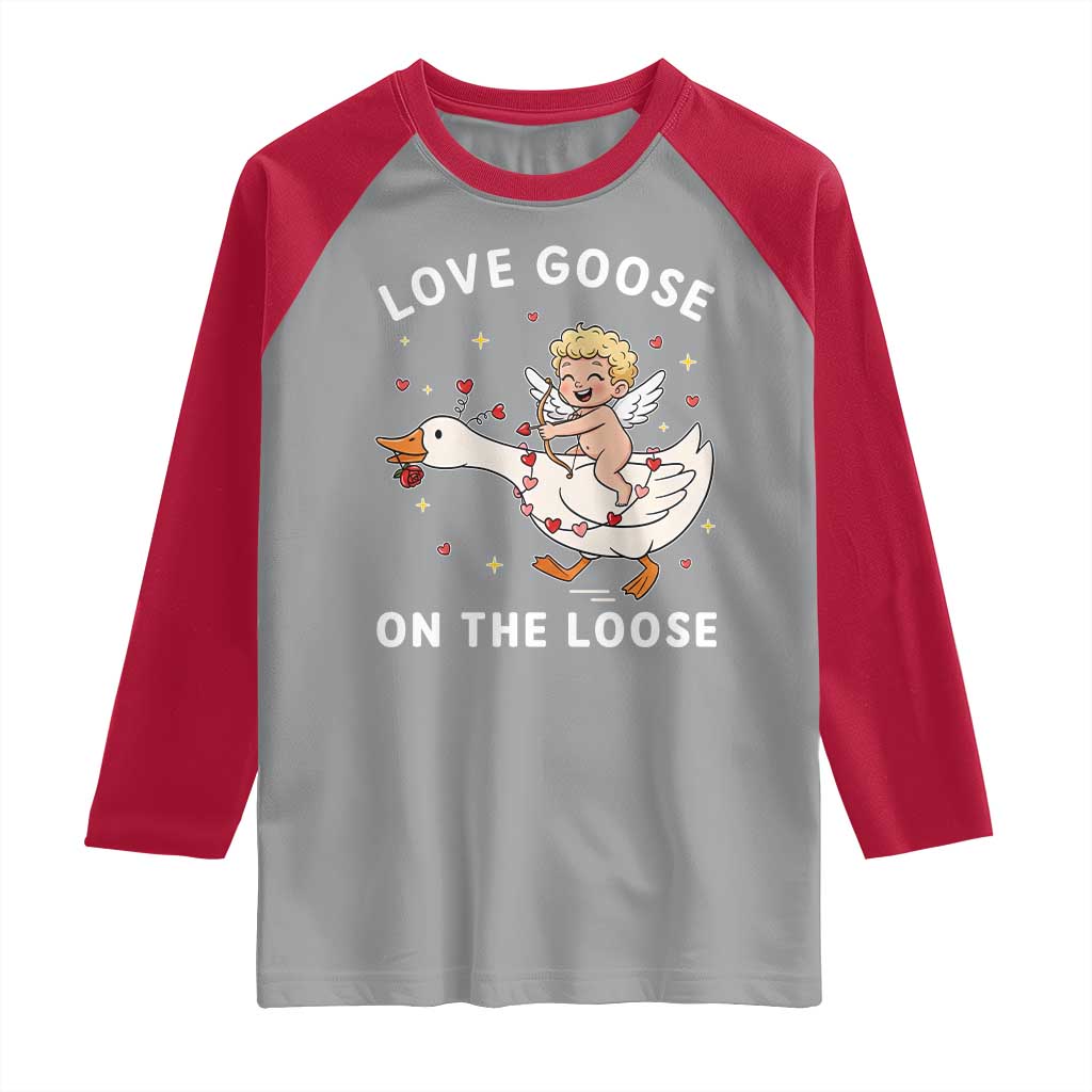 Funny Valentine Goose Raglan Shirt Love Goose On The Loose TS14 Sport Gray Red Print Your Wear