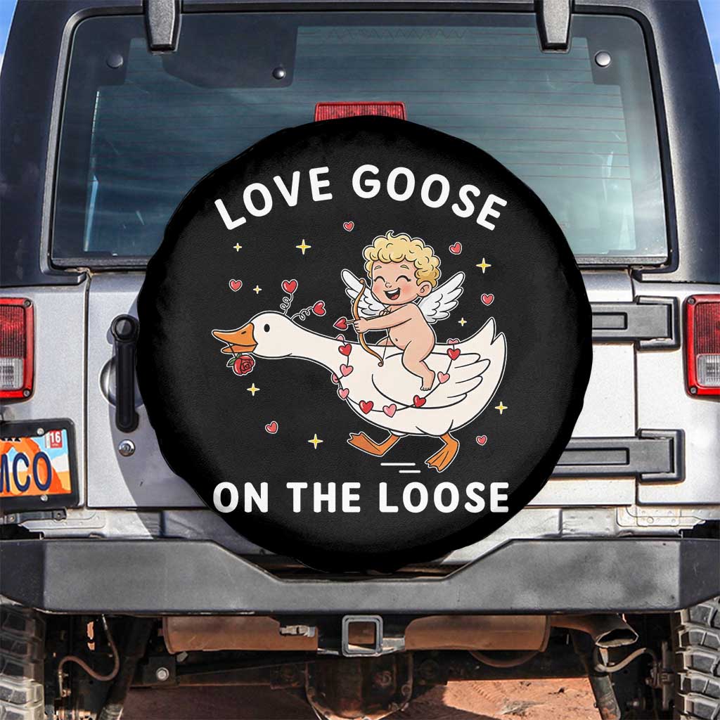 Funny Valentine Goose Spare Tire Cover Love Goose On The Loose TS14 No hole Black Print Your Wear