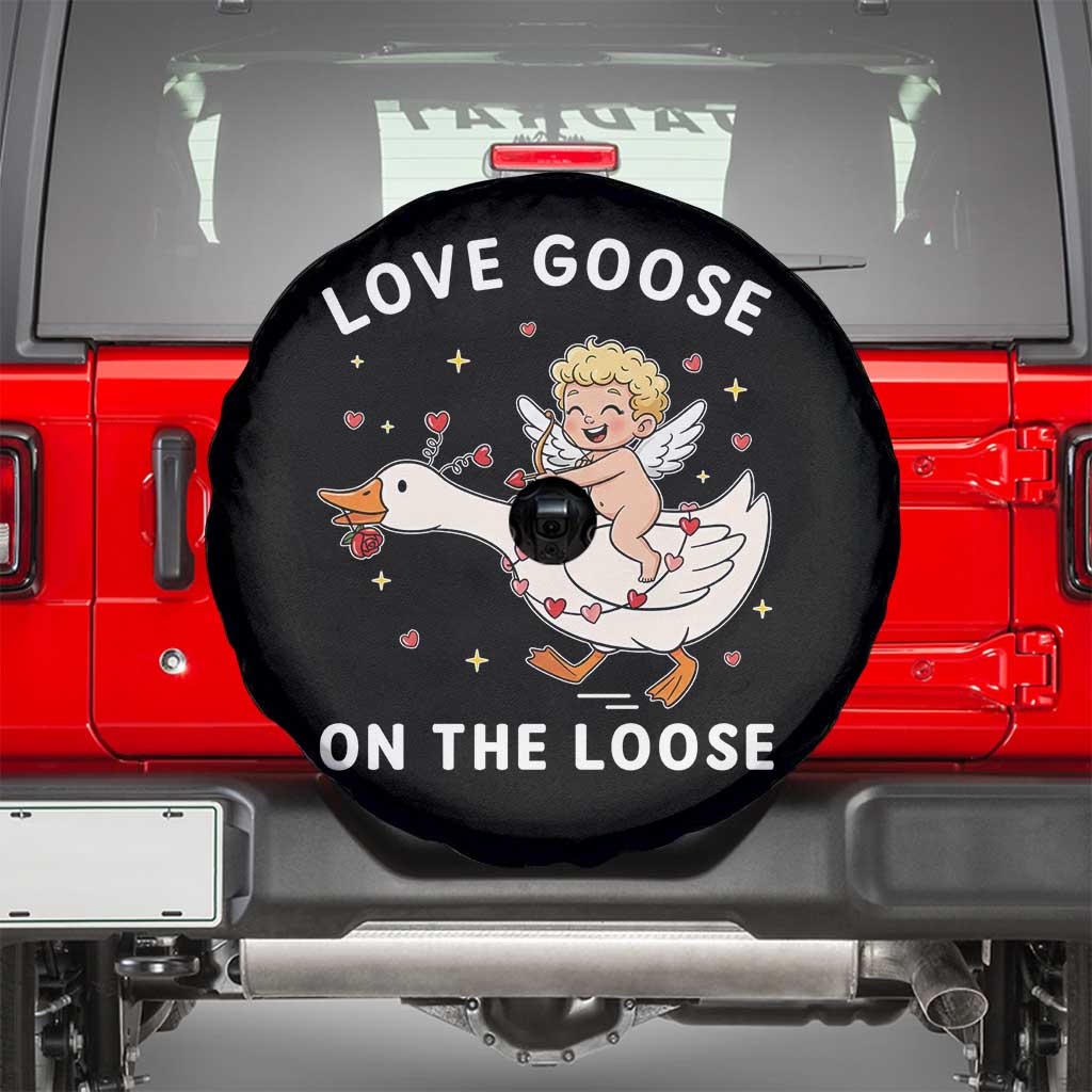 Funny Valentine Goose Spare Tire Cover Love Goose On The Loose TS14 Black Print Your Wear