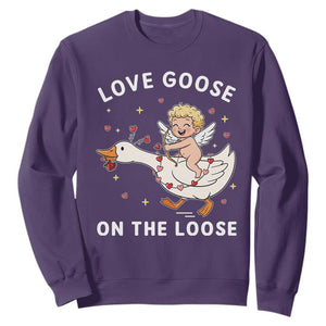 Funny Valentine Goose Sweatshirt Love Goose On The Loose TS14 Purple Print Your Wear