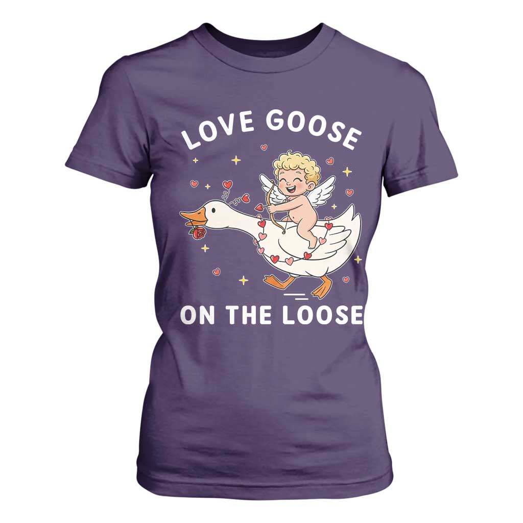 Funny Valentine Goose T Shirt For Women Love Goose On The Loose TS14 Purple Print Your Wear