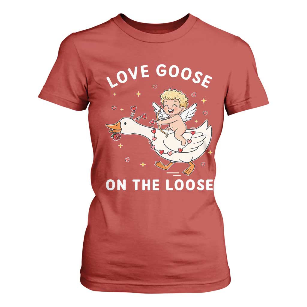 Funny Valentine Goose T Shirt For Women Love Goose On The Loose TS14 Red Print Your Wear