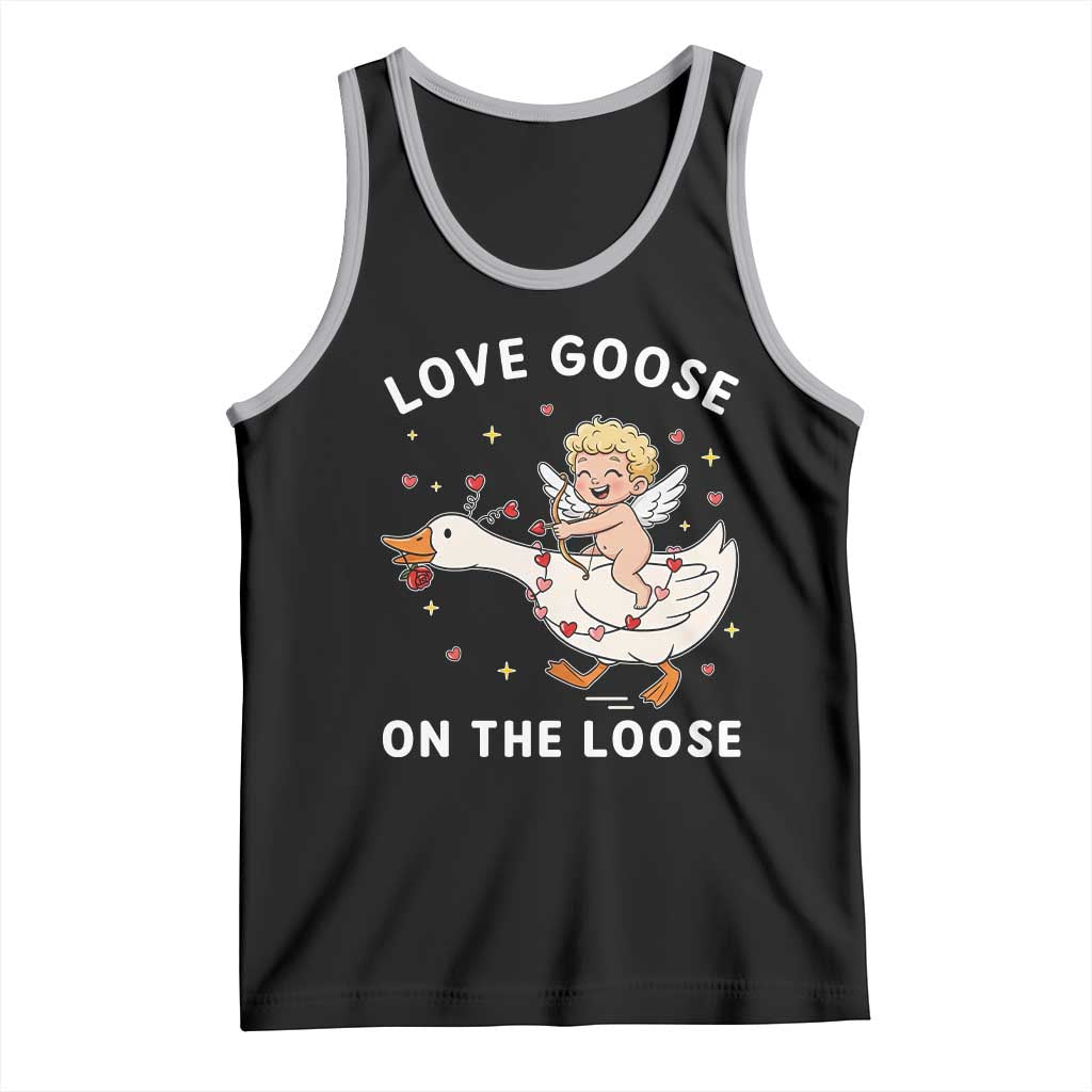 Funny Valentine Goose Tank Top Love Goose On The Loose TS14 Black Athletic Heather Print Your Wear