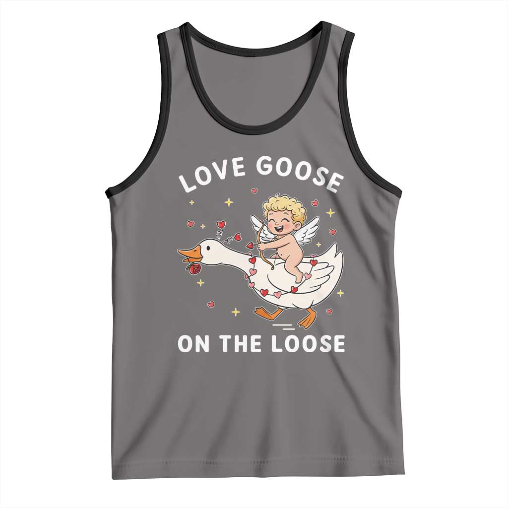 Funny Valentine Goose Tank Top Love Goose On The Loose TS14 Deep Heather Black Print Your Wear