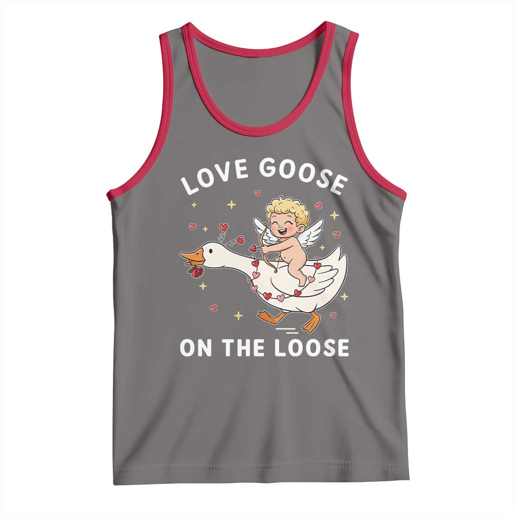 Funny Valentine Goose Tank Top Love Goose On The Loose TS14 Deep Heather Red Print Your Wear