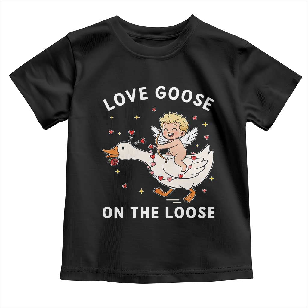 Funny Valentine Goose Toddler T Shirt Love Goose On The Loose TS14 Black Print Your Wear