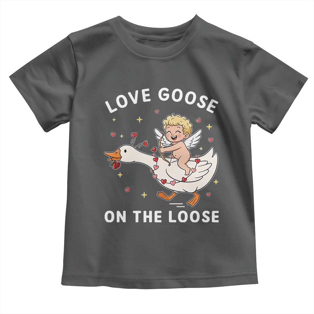 Funny Valentine Goose Toddler T Shirt Love Goose On The Loose TS14 Dark Heather Print Your Wear