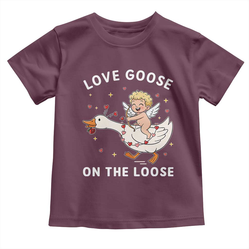 Funny Valentine Goose Toddler T Shirt Love Goose On The Loose TS14 Maroon Print Your Wear