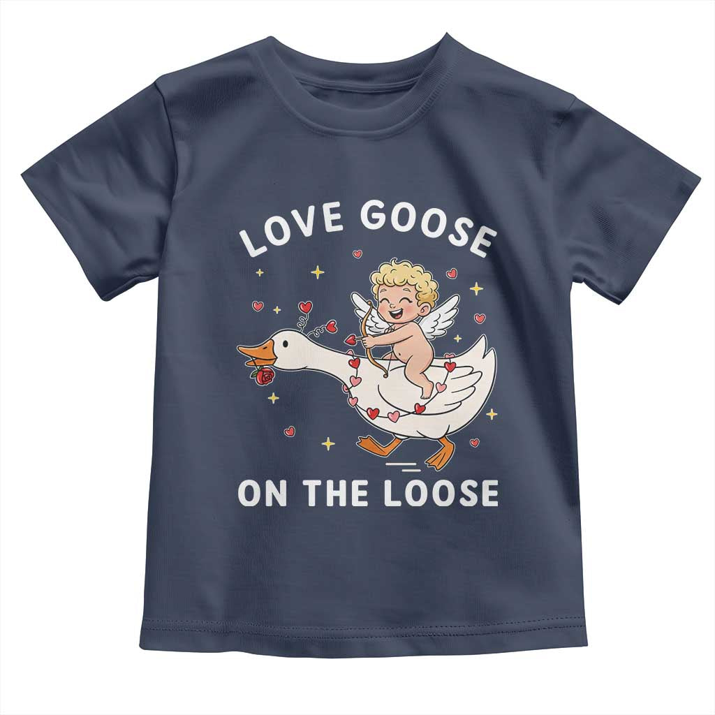 Funny Valentine Goose Toddler T Shirt Love Goose On The Loose TS14 Navy Print Your Wear