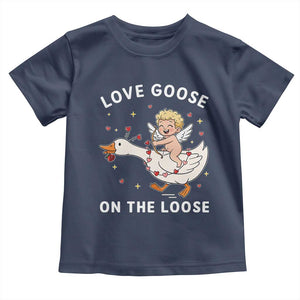 Funny Valentine Goose Toddler T Shirt Love Goose On The Loose TS14 Navy Print Your Wear