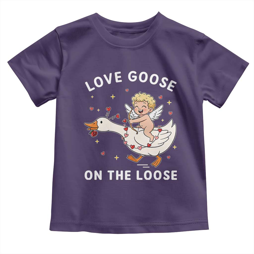 Funny Valentine Goose Toddler T Shirt Love Goose On The Loose TS14 Purple Print Your Wear
