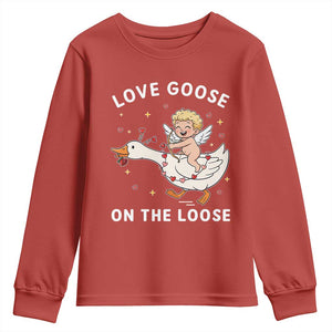 Funny Valentine Goose Youth Sweatshirt Love Goose On The Loose TS14 Red Print Your Wear