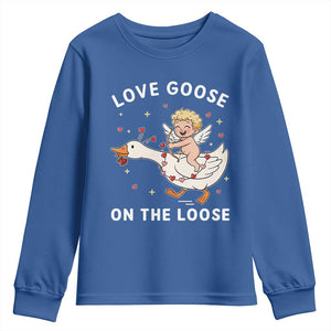 Funny Valentine Goose Youth Sweatshirt Love Goose On The Loose TS14 Royal Blue Print Your Wear