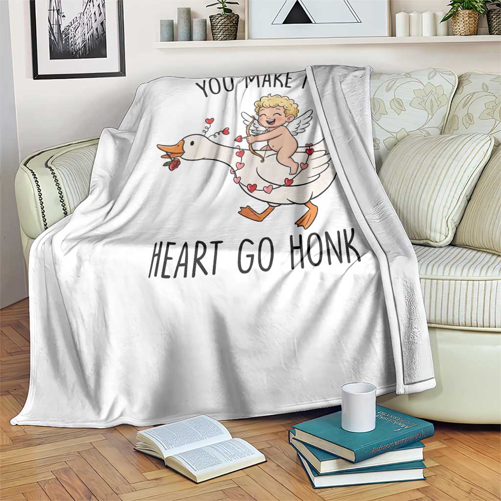 Funny Valentine Goose Throw Blanket You Make My Heart Go Honk TS14 Print Your Wear