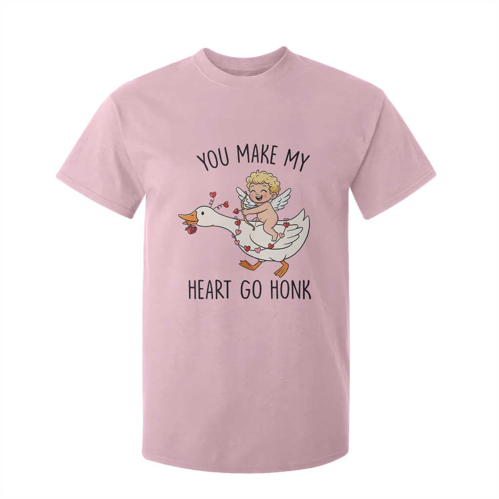 Funny Valentine Goose T Shirt For Kid You Make My Heart Go Honk TS14 Light Pink Print Your Wear