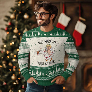 Funny Valentine Goose Ugly Christmas Sweater You Make My Heart Go Honk TS14 Beige Green Print Your Wear
