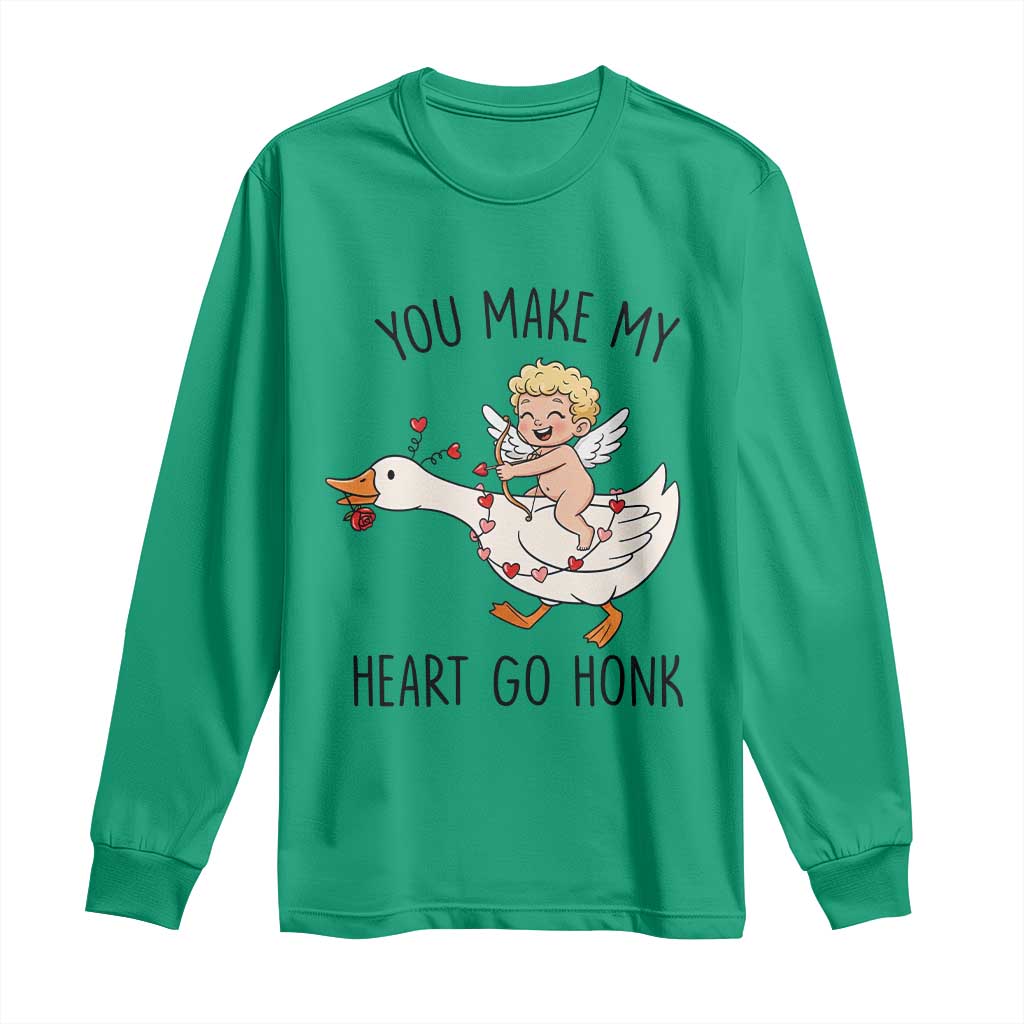 Funny Valentine Goose Long Sleeve Shirt You Make My Heart Go Honk TS14 Irish Green Print Your Wear