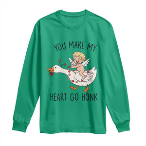 Funny Valentine Goose Long Sleeve Shirt You Make My Heart Go Honk TS14 Irish Green Print Your Wear