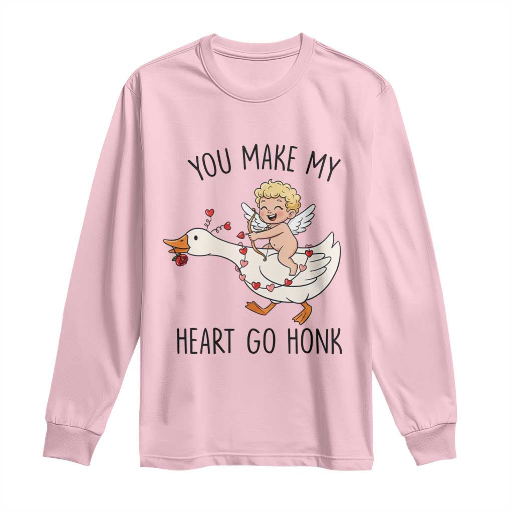 Funny Valentine Goose Long Sleeve Shirt You Make My Heart Go Honk TS14 Light Pink Print Your Wear