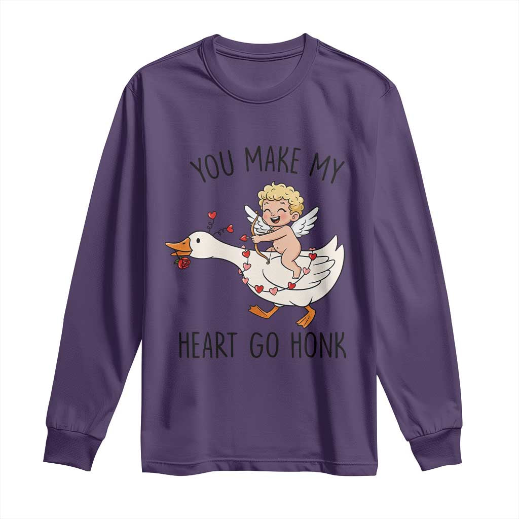 Funny Valentine Goose Long Sleeve Shirt You Make My Heart Go Honk TS14 Purple Print Your Wear