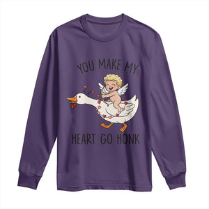 Funny Valentine Goose Long Sleeve Shirt You Make My Heart Go Honk TS14 Purple Print Your Wear