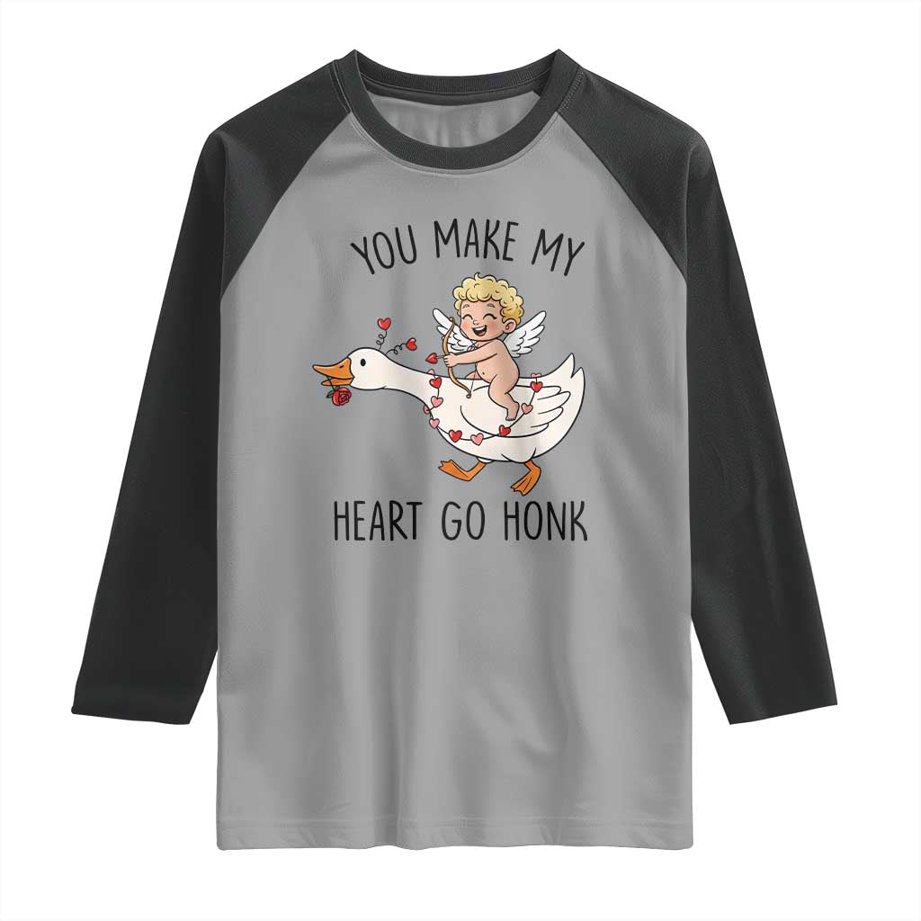 Funny Valentine Goose Raglan Shirt You Make My Heart Go Honk TS14 Sport Gray Black Print Your Wear