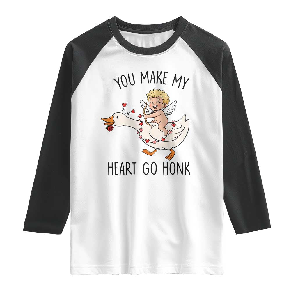 Funny Valentine Goose Raglan Shirt You Make My Heart Go Honk TS14 White Black Print Your Wear
