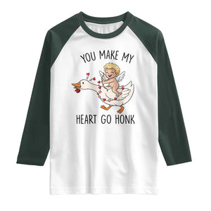 Funny Valentine Goose Raglan Shirt You Make My Heart Go Honk TS14 White Dark Forest Green Print Your Wear