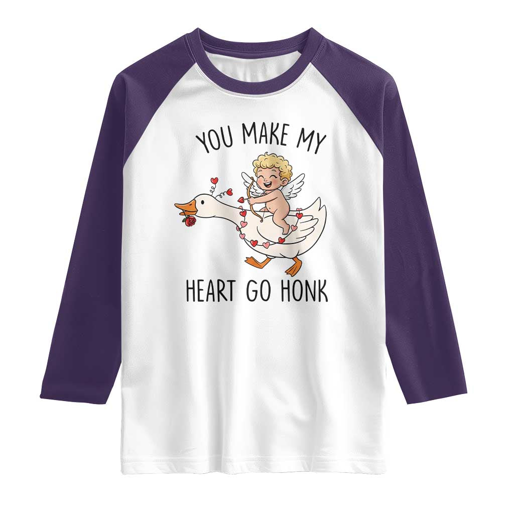 Funny Valentine Goose Raglan Shirt You Make My Heart Go Honk TS14 White Purple Print Your Wear