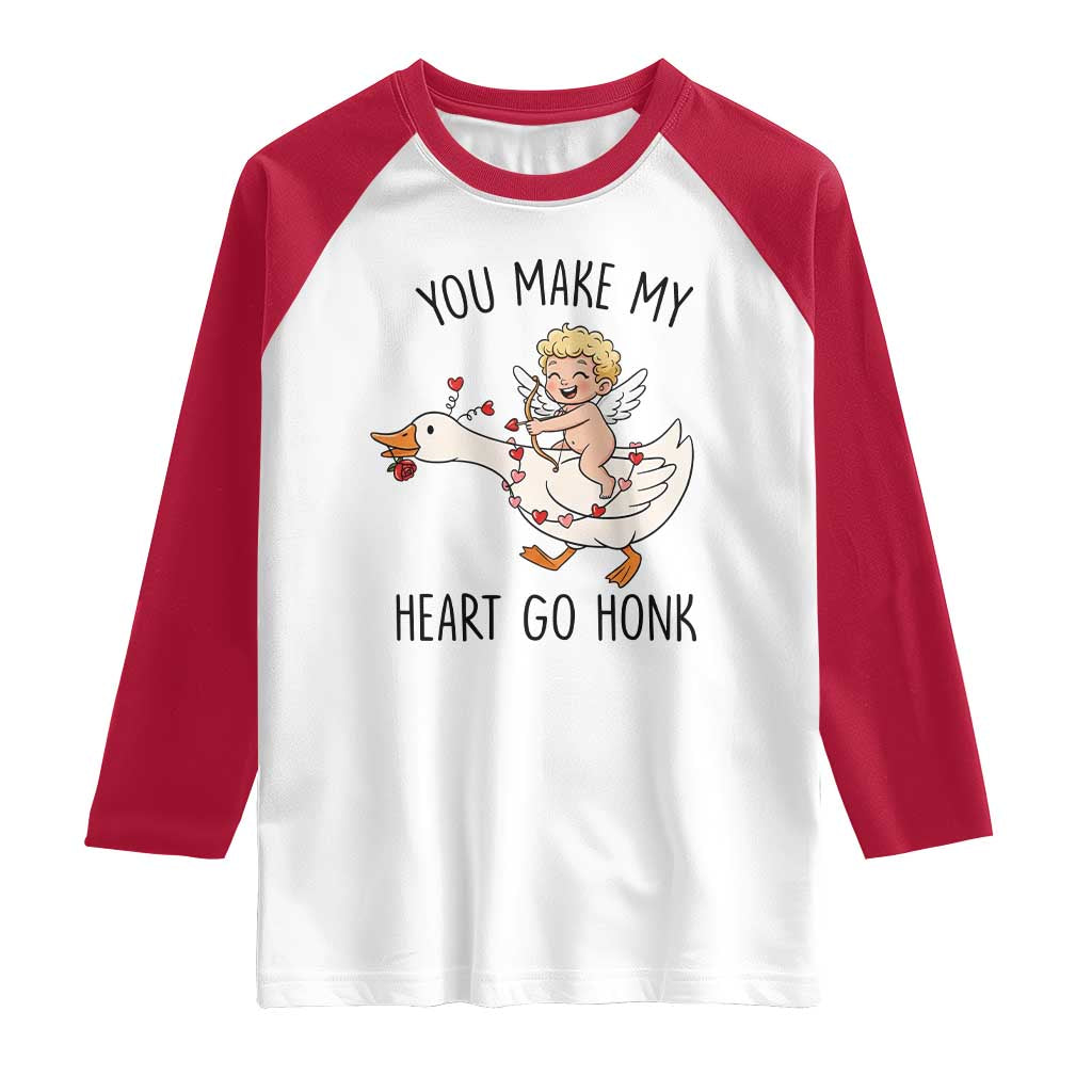 Funny Valentine Goose Raglan Shirt You Make My Heart Go Honk TS14 White Red Print Your Wear