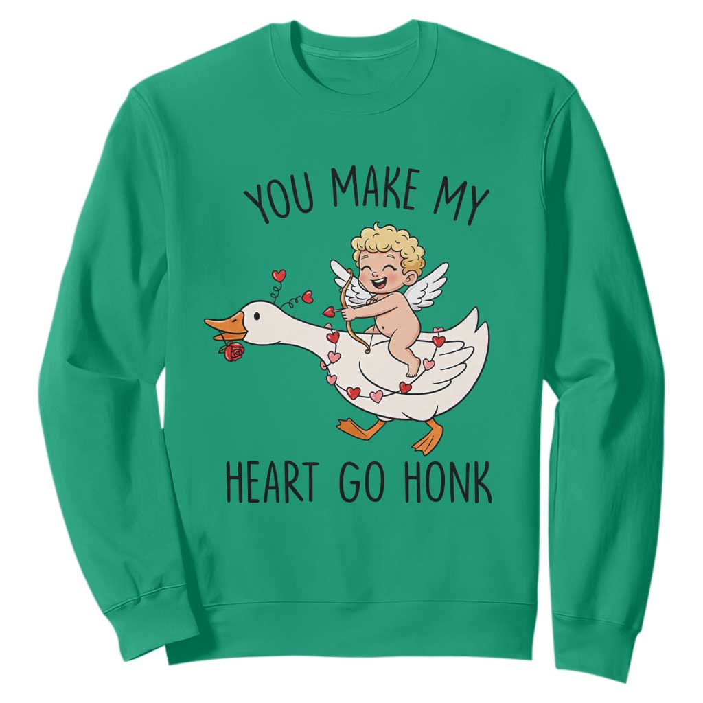 Funny Valentine Goose Sweatshirt You Make My Heart Go Honk TS14 Irish Green Print Your Wear