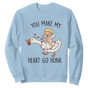 Funny Valentine Goose Sweatshirt You Make My Heart Go Honk TS14 Light Blue Print Your Wear
