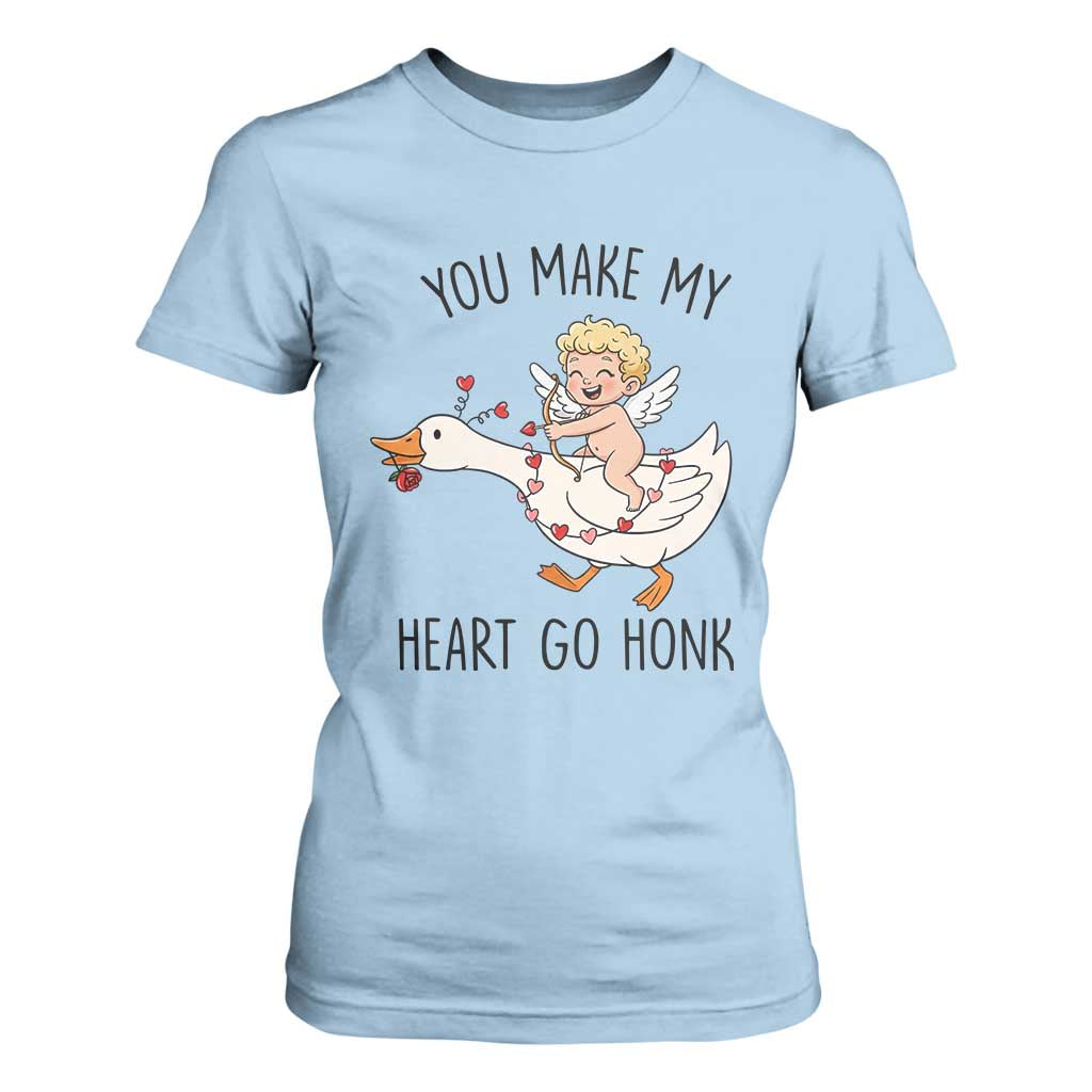 Funny Valentine Goose T Shirt For Women You Make My Heart Go Honk TS14 Light Blue Print Your Wear