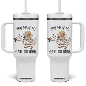 Funny Valentine Goose Tumbler With Handle You Make My Heart Go Honk TS14 One Size: 40 oz White Print Your Wear