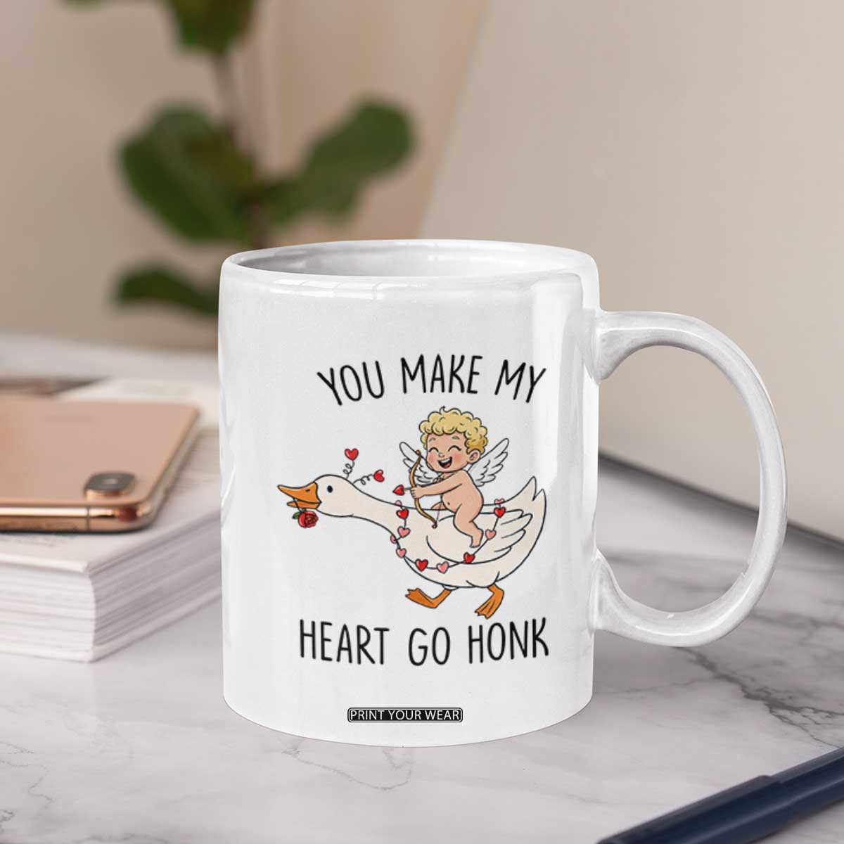 Funny Valentine Goose Coffee Mug You Make My Heart Go Honk TS14 Print Your Wear