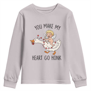 Funny Valentine Goose Youth Sweatshirt You Make My Heart Go Honk TS14 Ice Gray Print Your Wear