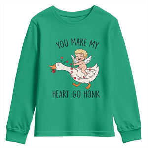 Funny Valentine Goose Youth Sweatshirt You Make My Heart Go Honk TS14 Irish Green Print Your Wear