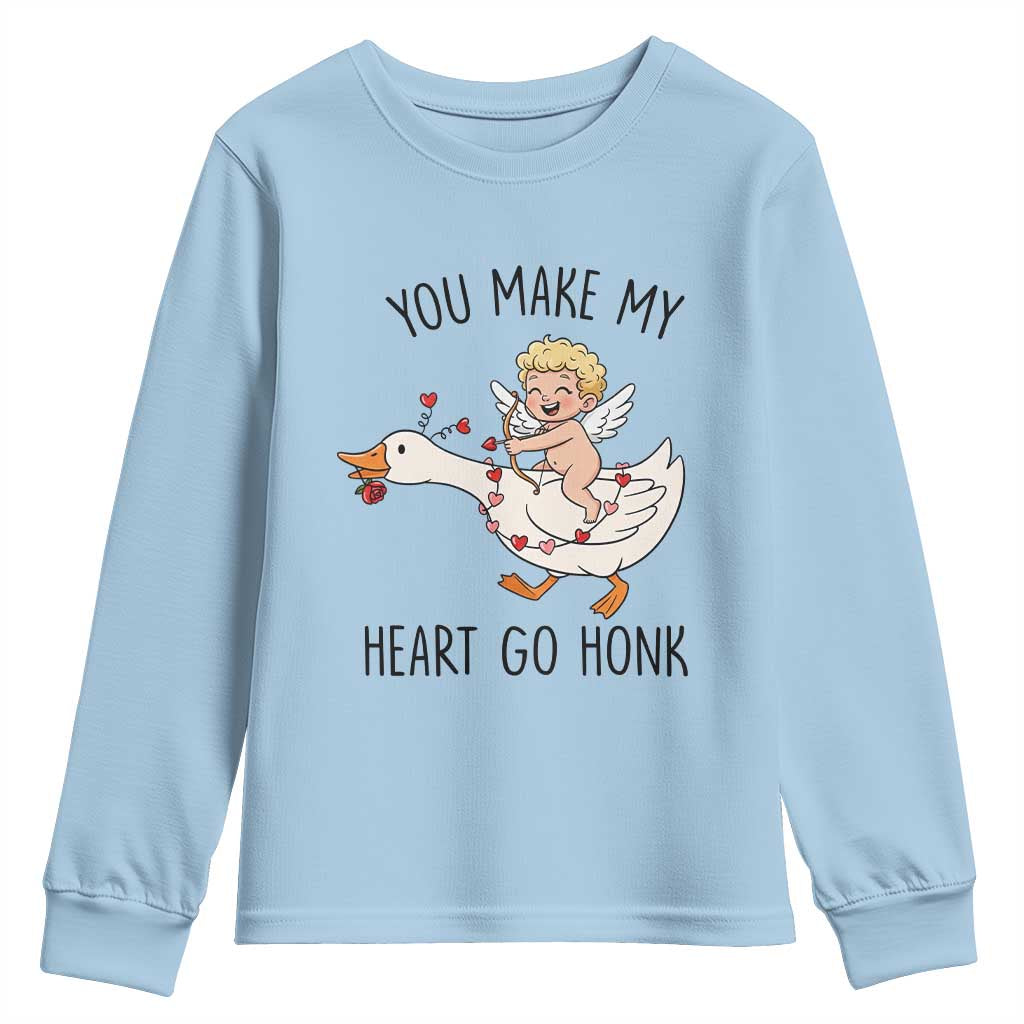 Funny Valentine Goose Youth Sweatshirt You Make My Heart Go Honk TS14 Light Blue Print Your Wear