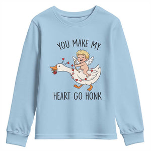 Funny Valentine Goose Youth Sweatshirt You Make My Heart Go Honk TS14 Light Blue Print Your Wear
