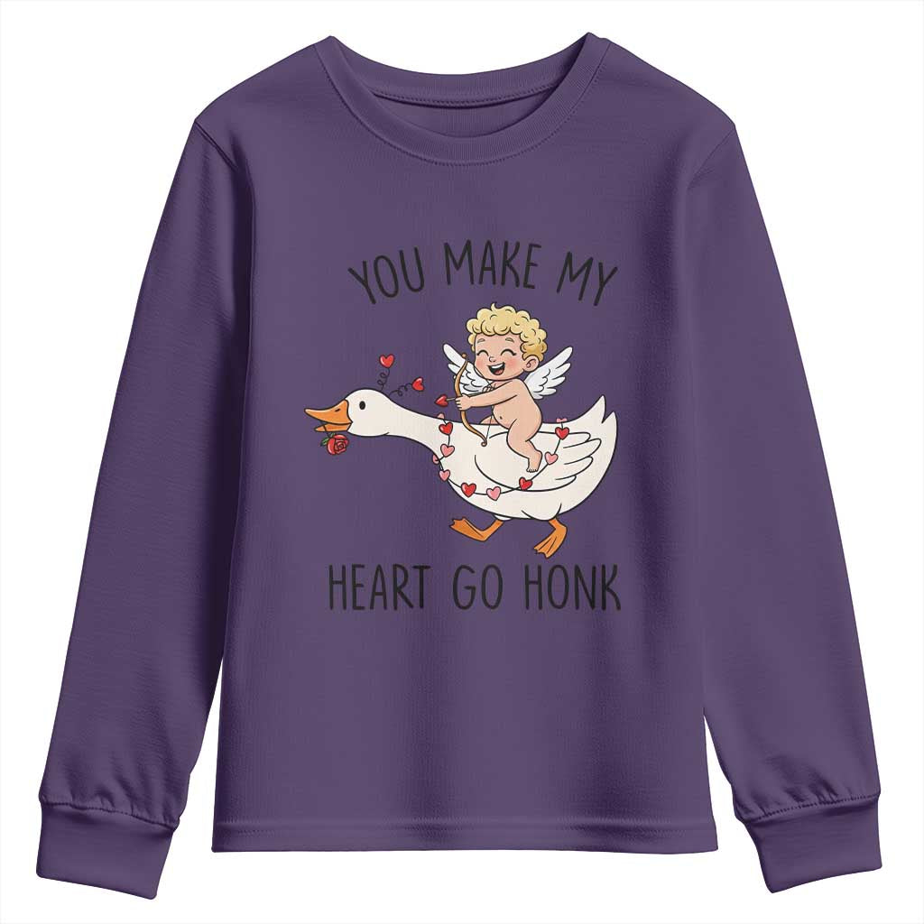 Funny Valentine Goose Youth Sweatshirt You Make My Heart Go Honk TS14 Purple Print Your Wear