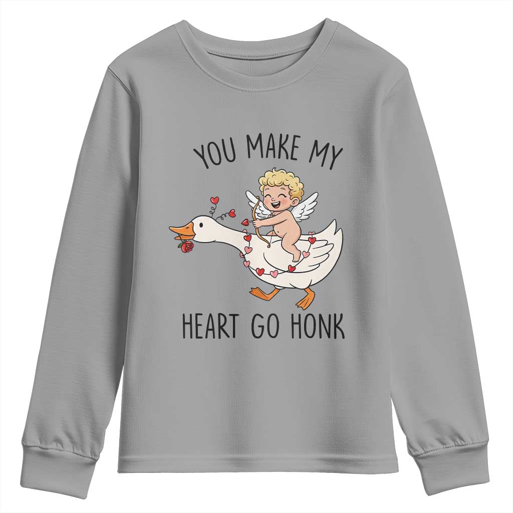 Funny Valentine Goose Youth Sweatshirt You Make My Heart Go Honk TS14 Sport Gray Print Your Wear