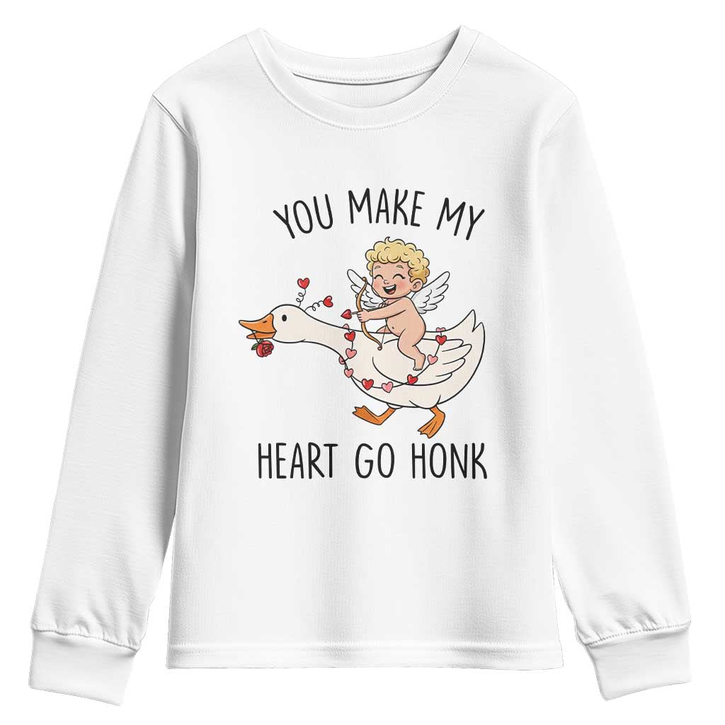 Funny Valentine Goose Youth Sweatshirt You Make My Heart Go Honk TS14 White Print Your Wear