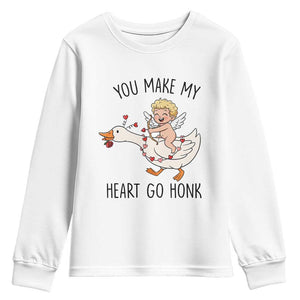 Funny Valentine Goose Youth Sweatshirt You Make My Heart Go Honk TS14 White Print Your Wear