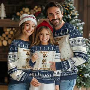 Funny Goose Football Meme Ugly Christmas Sweater Apparently I Like Football TS14 Beige Navy Print Your Wear