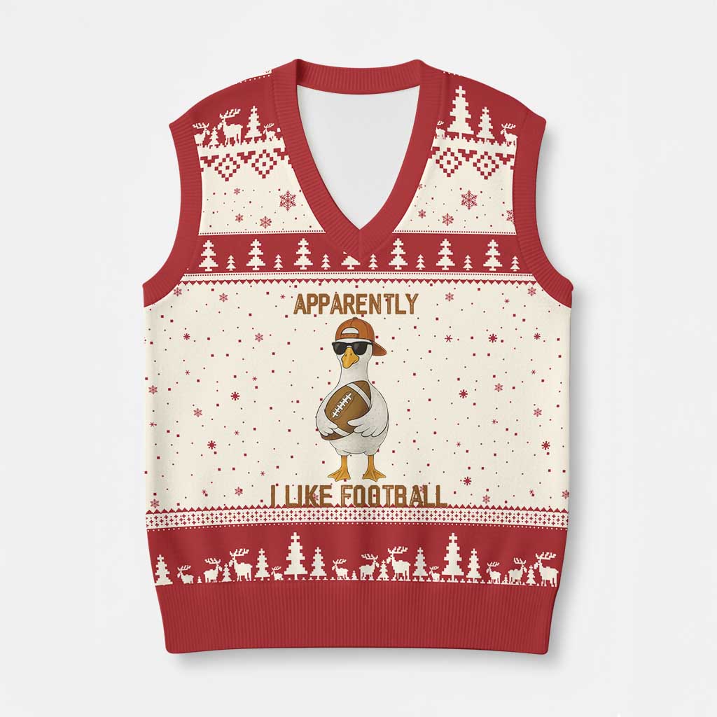 Funny Goose Football Meme V-Neck Knit Sweater Vest Apparently I Like Football TS14 Beige Red Print Your Wear