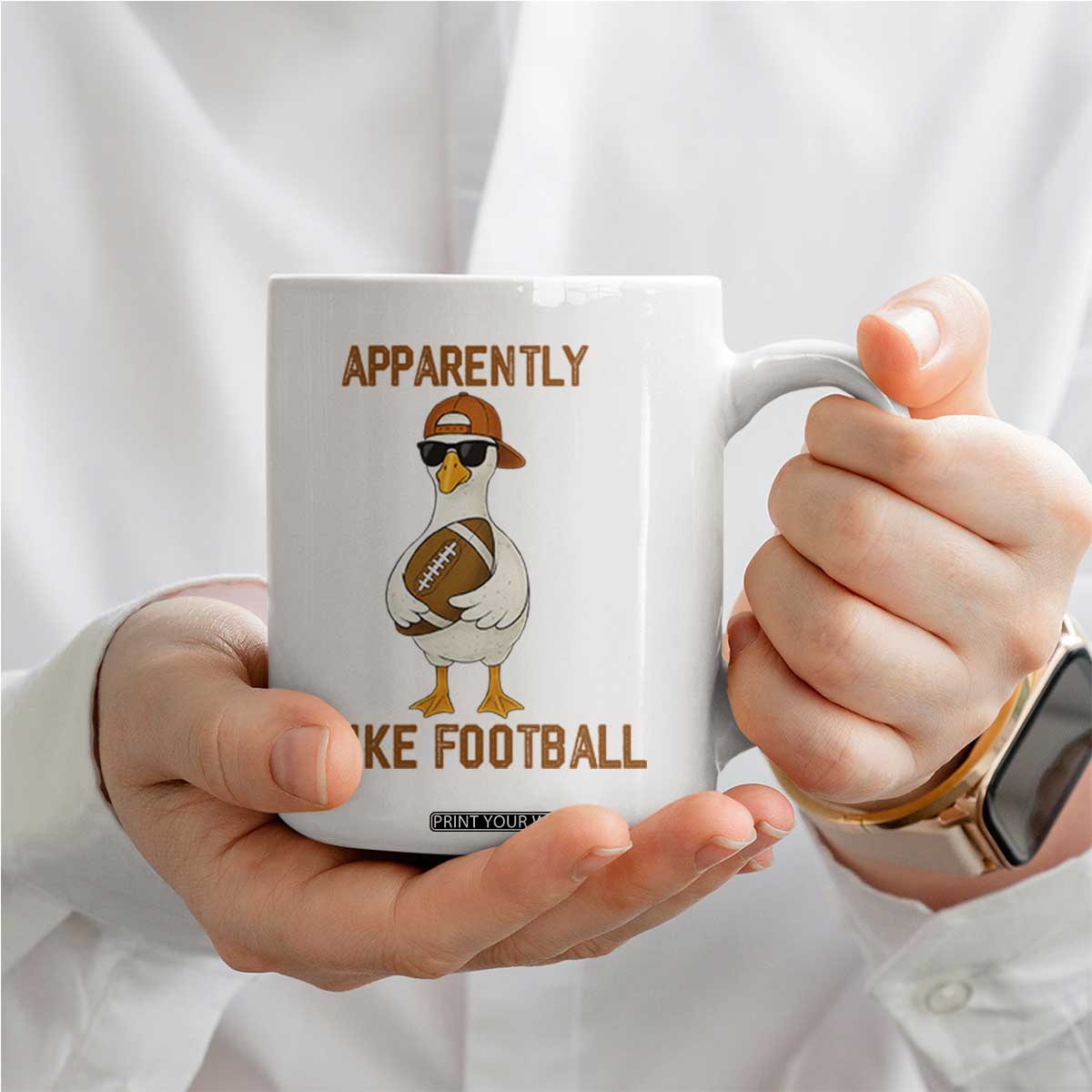 Funny Goose Football Meme Coffee Mug Apparently I Like Football TS14 Print Your Wear
