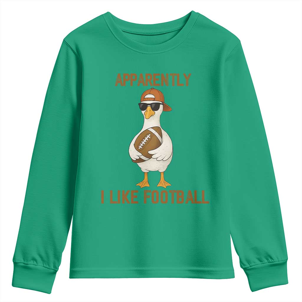 Funny Goose Football Meme Youth Sweatshirt Apparently I Like Football TS14 Irish Green Print Your Wear
