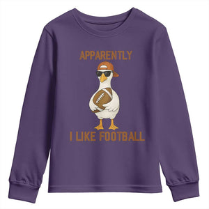 Funny Goose Football Meme Youth Sweatshirt Apparently I Like Football TS14 Purple Print Your Wear